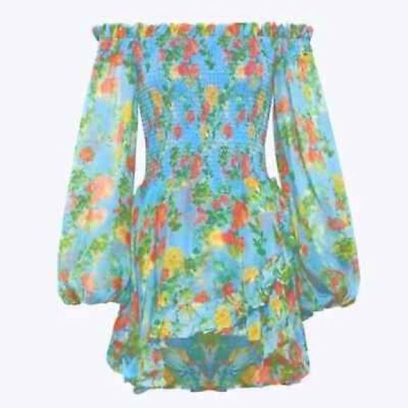 NWT Caroline Constas Ophelia mini dress in Blue Summer Floral RARE Women's Small - Picture 1 of 7
